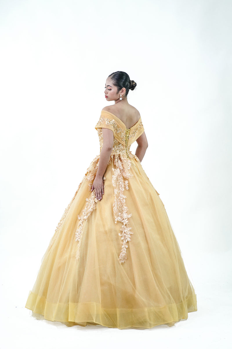 Royal Yellow Off-Shoulder Ball Gown - Noelle West Bridals