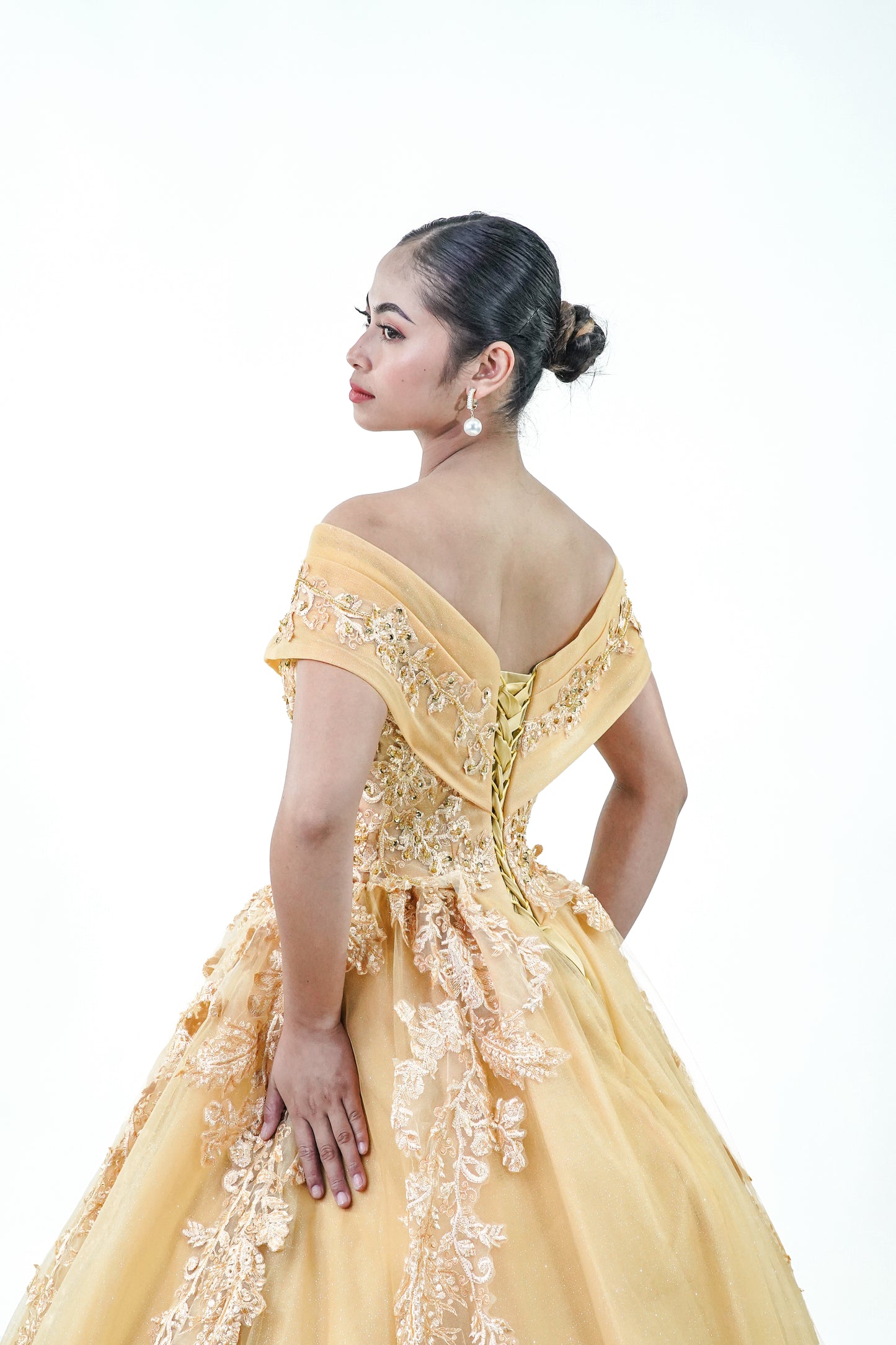 Royal Yellow Off-Shoulder Ball Gown - Noelle West Bridals