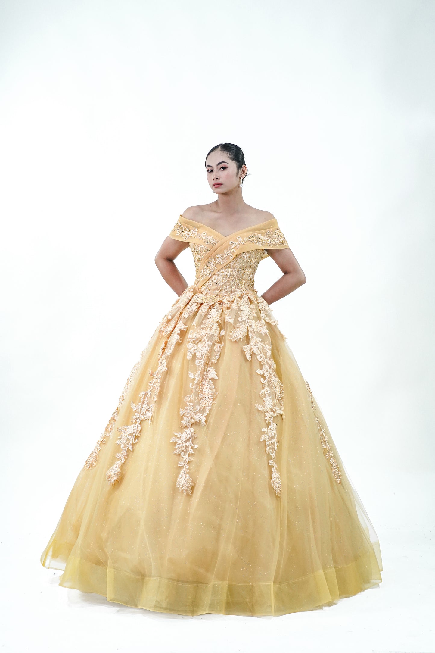 Royal Yellow Off-Shoulder Ball Gown - Noelle West Bridals