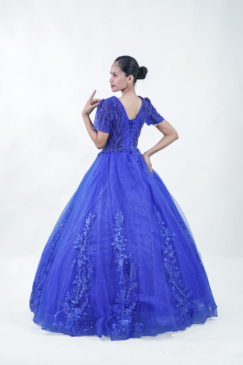 Royal Blue Filipiniana Sparkly Midnight Ball Gown - Noelle West Bridals