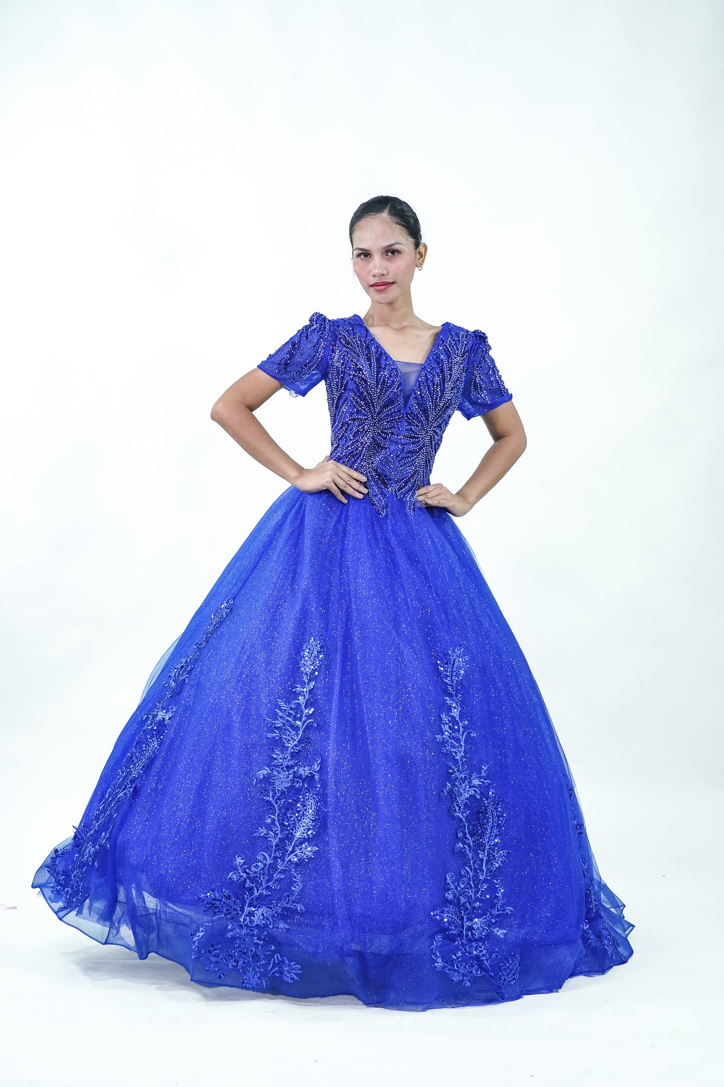 Royal Blue Filipiniana Sparkly Midnight Ball Gown - Noelle West Bridals
