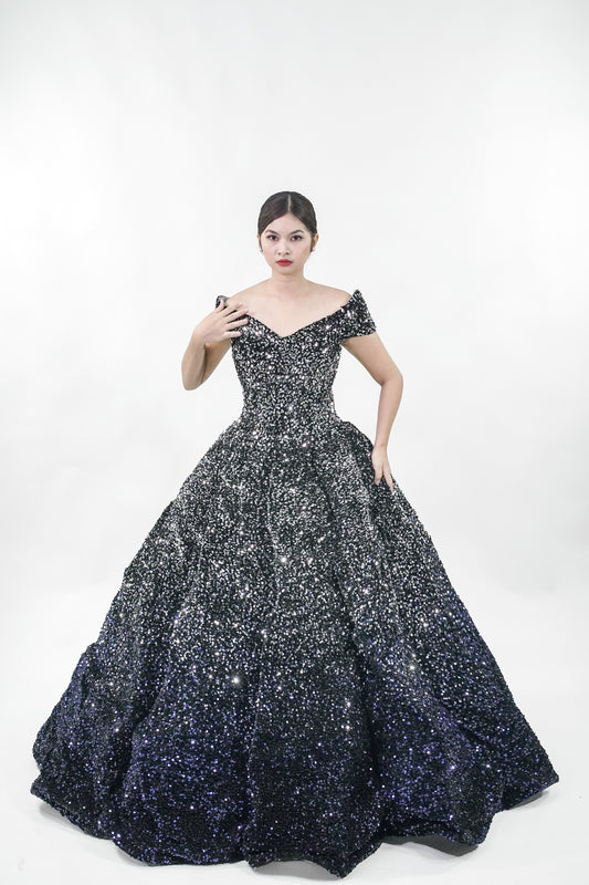 Sparkly Starry Night Black Ball Gown - Noelle West Bridals