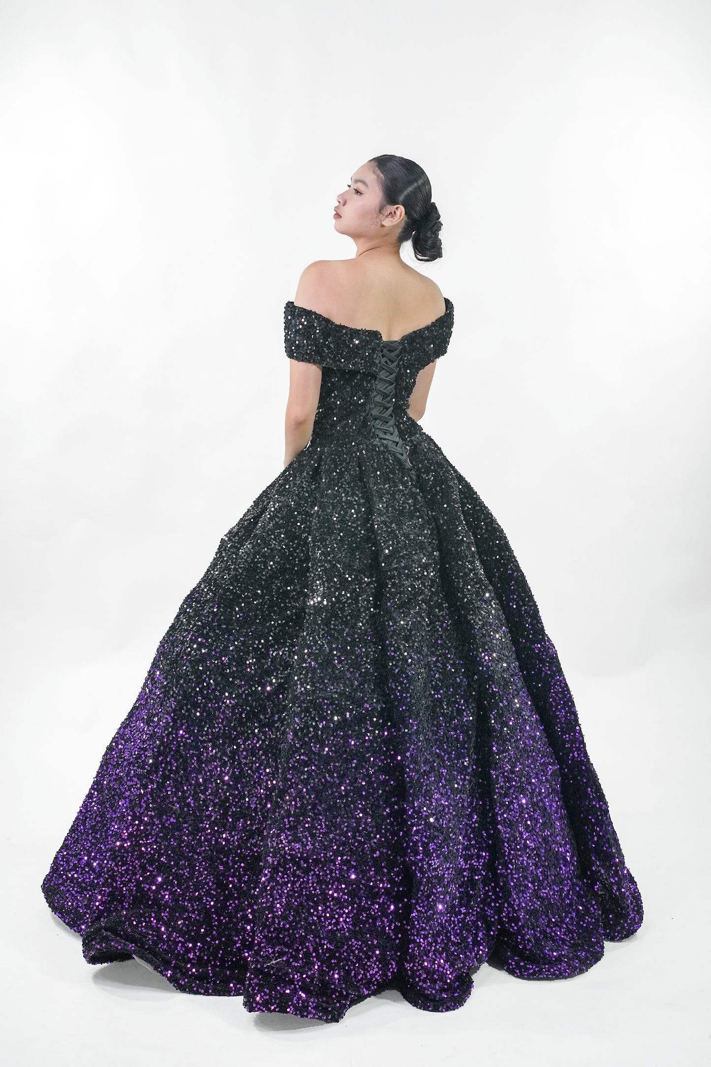 Ombre Black Purple Starry Night Ball Gown - Noelle West Bridals