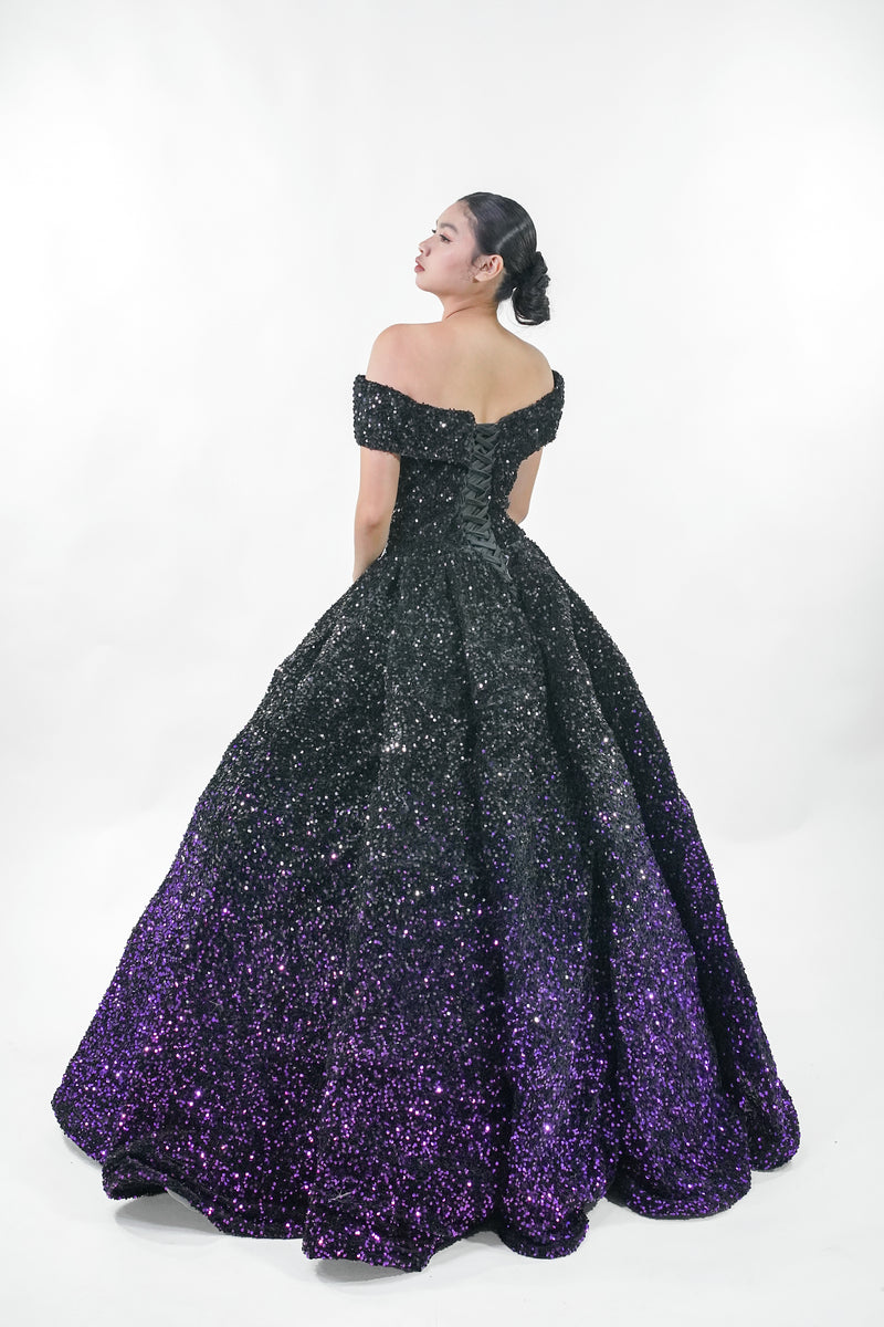 Ombre Black Purple Starry Night Ball Gown - Noelle West Bridals