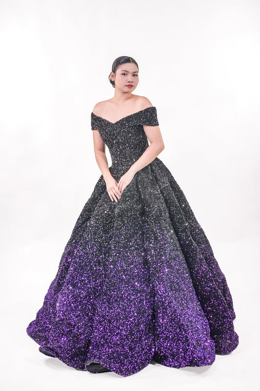 Ombre Black Purple Starry Night Ball Gown - Noelle West Bridals