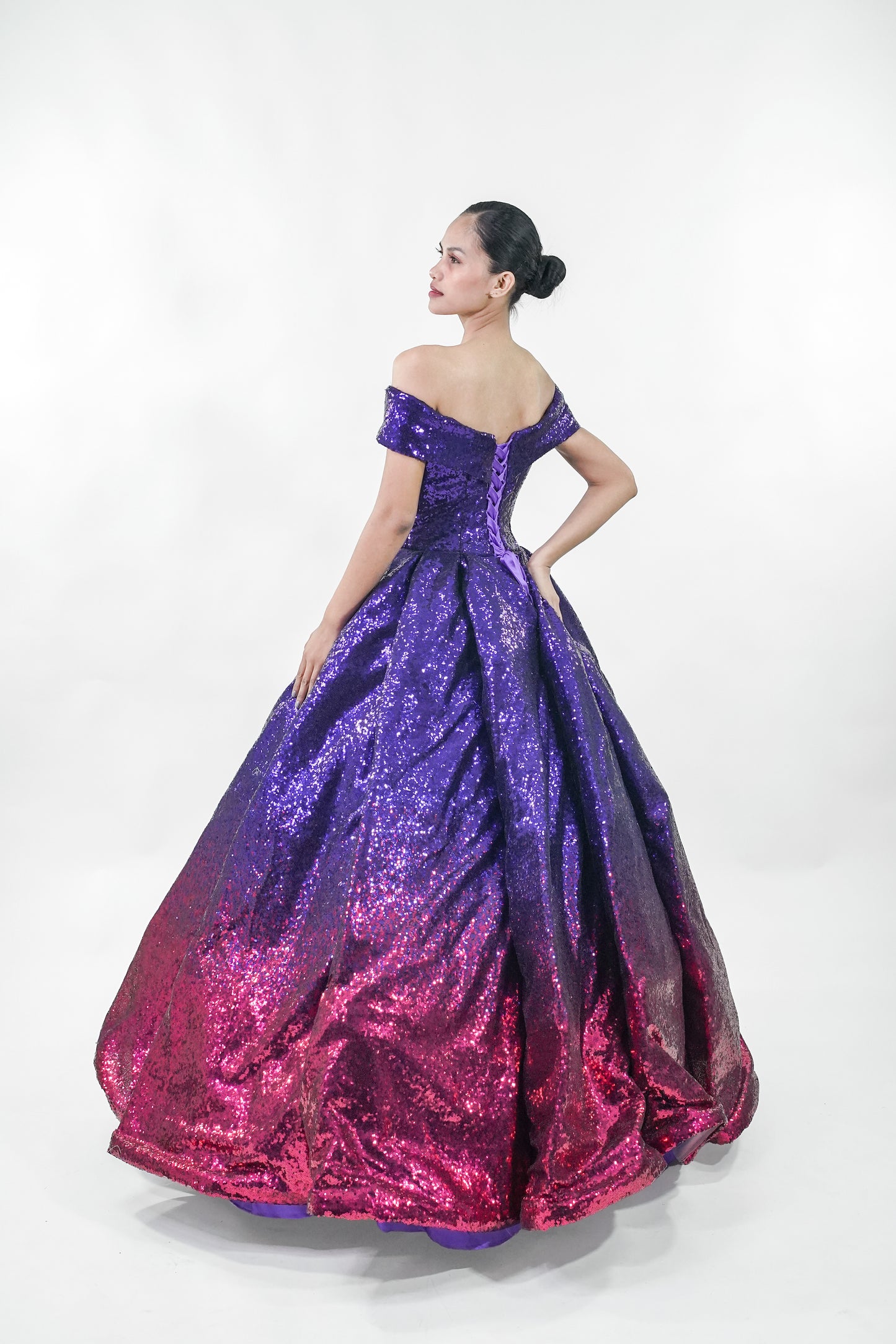 Ombre Off-Shoulder Purple Ball Gown - Noelle West Bridals