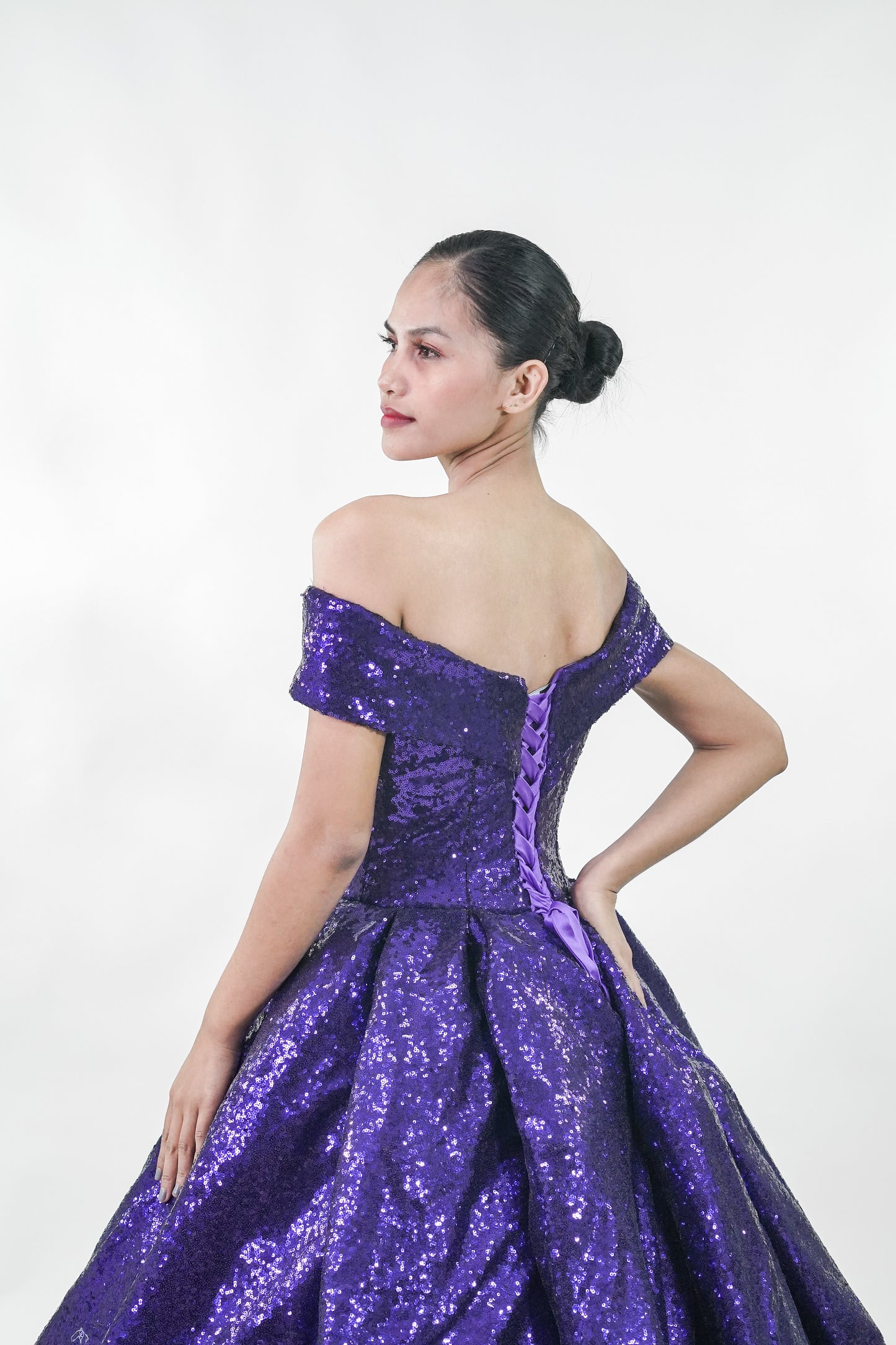 Ombre Off-Shoulder Purple Ball Gown - Noelle West Bridals