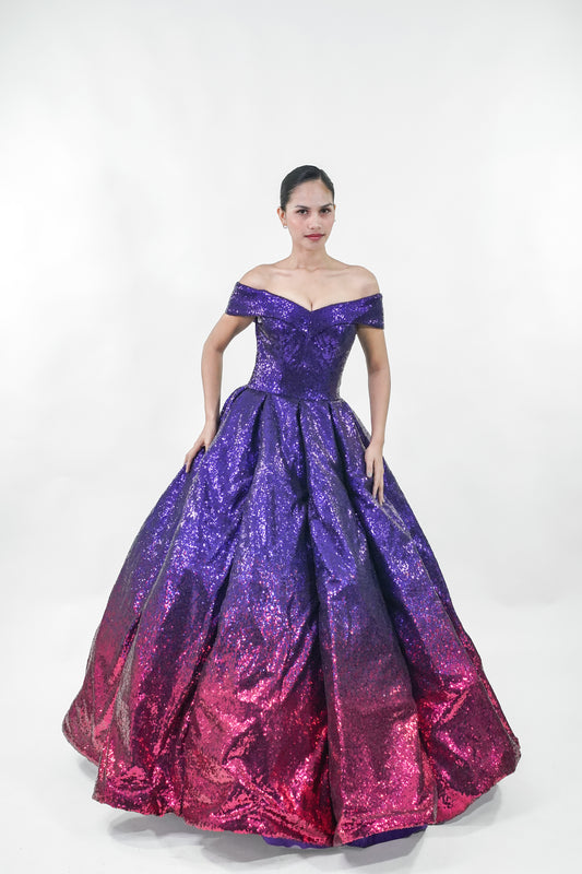 Ombre Off-Shoulder Purple Ball Gown - Noelle West Bridals