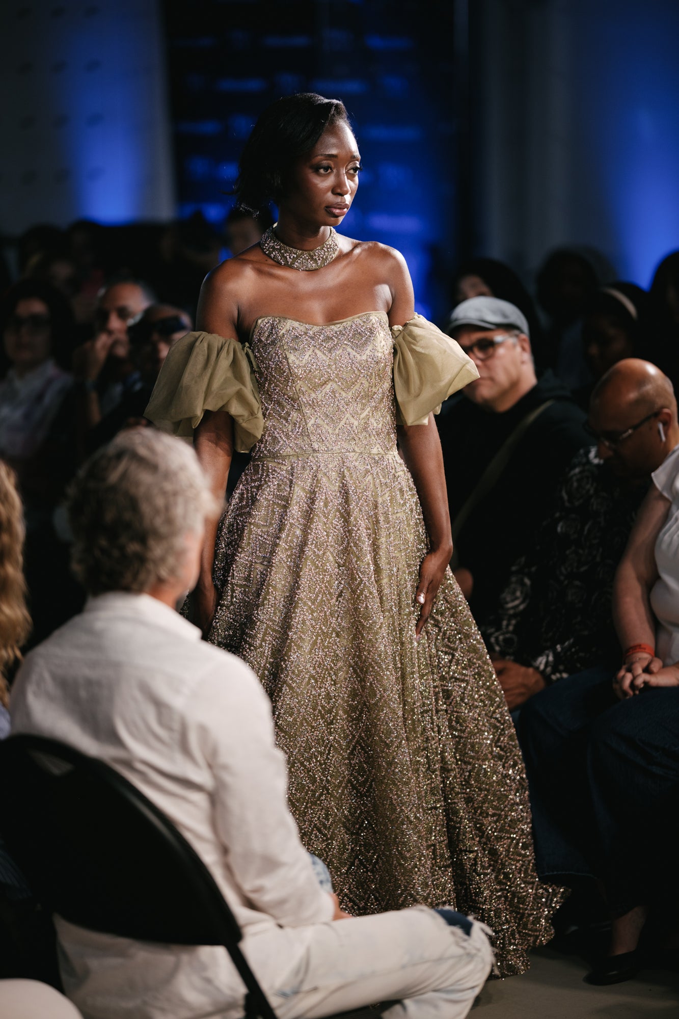 Off-Shoulder Green Sparkly Evening Gown - Noelle West Bridals
