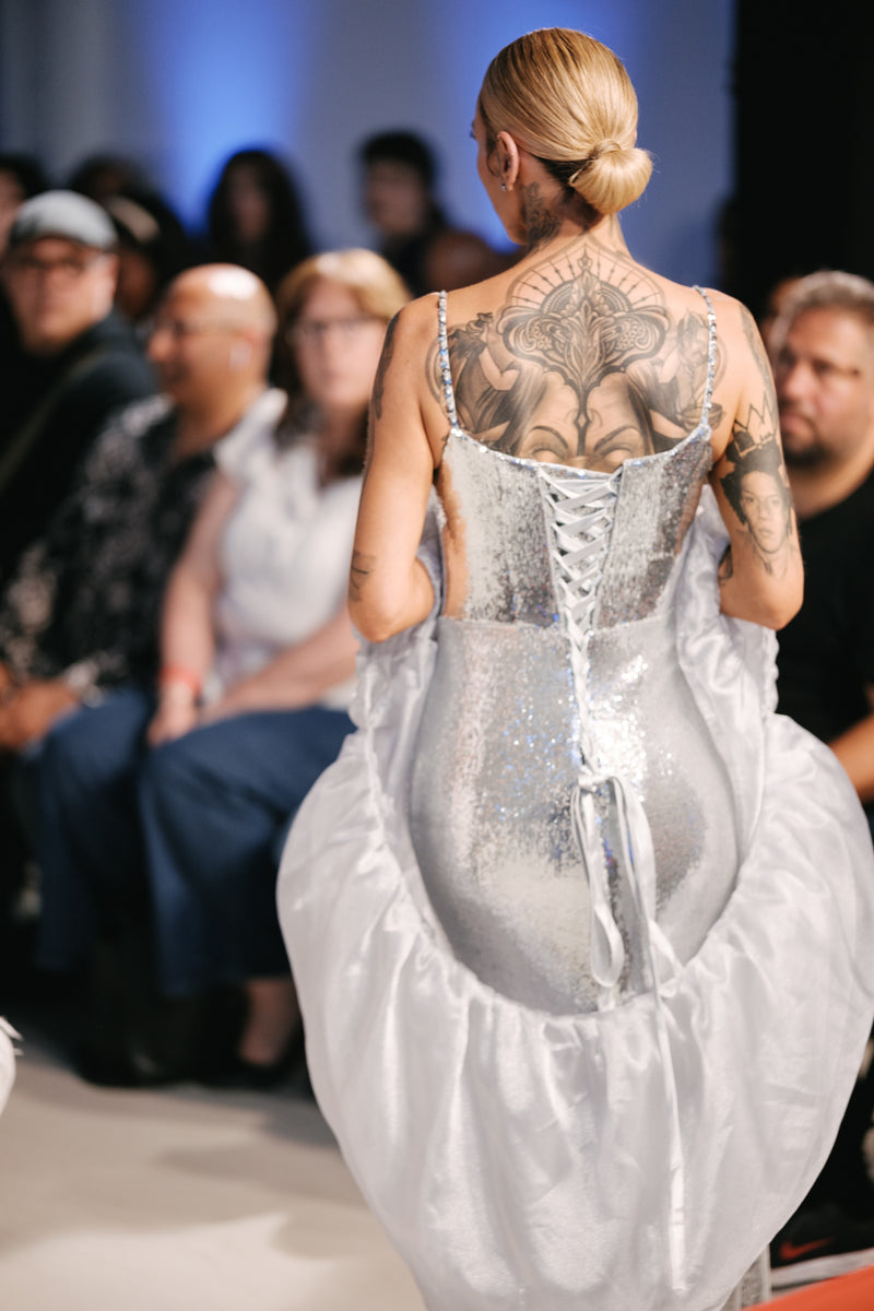 Silver Elegant Long Gown With Cape - Noelle West Bridals